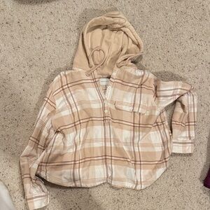 American Eagle Outfitters Tan and Cream Plaid Jacket